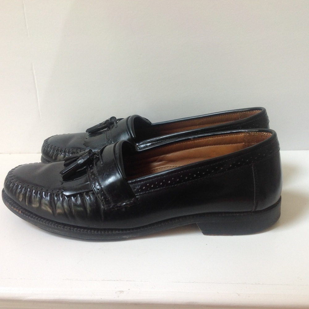 BASS Black Leather Loafers Tassel Borden Shoes